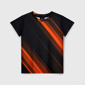 Детская футболка 3D с принтом ORANGE Black в Петрозаводске, 100% гипоаллергенный полиэфир | прямой крой, круглый вырез горловины, длина до линии бедер, чуть спущенное плечо, ткань немного тянется | lines | линии | оранжевое | полосы | черное