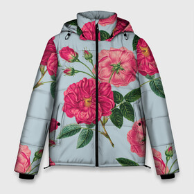 Мужская зимняя куртка 3D с принтом Чайная роза в Петрозаводске, верх — 100% полиэстер; подкладка — 100% полиэстер; утеплитель — 100% полиэстер | длина ниже бедра, свободный силуэт Оверсайз. Есть воротник-стойка, отстегивающийся капюшон и ветрозащитная планка. 

Боковые карманы с листочкой на кнопках и внутренний карман на молнии. | Тематика изображения на принте: арт | пион | пионы | поле | поле цветов | рисунок | роза | розовая роза | розовые розы | розовые цветы | розовый цветок | розы | цветок | цветы | чайная роза