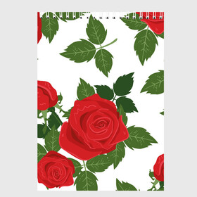 Скетчбук с принтом Большие розы в Петрозаводске, 100% бумага
 | 48 листов, плотность листов — 100 г/м2, плотность картонной обложки — 250 г/м2. Листы скреплены сверху удобной пружинной спиралью | арт | белый | большие бутоны | большие розы | большой бутон | зелёный | красная роза | красные розы | красные цветы | красный | красный цветок | листок | листья | поле | поле цветов | рисунок | роза