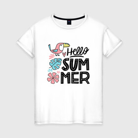 Женская футболка хлопок с принтом Привет Лето в Петрозаводске, 100% хлопок | прямой крой, круглый вырез горловины, длина до линии бедер, слегка спущенное плечо | summer | лето | птичка | тукан | цветы