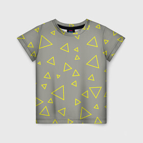 Детская футболка 3D с принтом Желтый и серый | Yellow & gray в Петрозаводске, 100% гипоаллергенный полиэфир | прямой крой, круглый вырез горловины, длина до линии бедер, чуть спущенное плечо, ткань немного тянется | gray | triangle | yellow | желтый | серый | треугольник