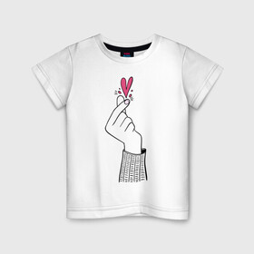 Детская футболка хлопок с принтом Саранхэ в Петрозаводске, 100% хлопок | круглый вырез горловины, полуприлегающий силуэт, длина до линии бедер | Тематика изображения на принте: k pop | любовь | рука девушки | саранхэ | сердце