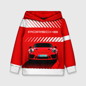 Детская толстовка 3D с принтом PORSCHE / ПОРШЕ / RED STYLE в Петрозаводске, 100% полиэстер | двухслойный капюшон со шнурком для регулировки, мягкие манжеты на рукавах и по низу толстовки, спереди карман-кенгуру с мягким внутренним слоем | 911 | auto | carrera | cayenne | macan | porsche | sportcar | taycan | автомобиль | градиент. | каен | карера | красный | макан | полосы | порш | порше | спорт | спорткар | тайкан