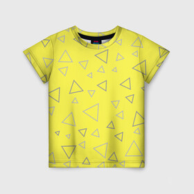 Детская футболка 3D с принтом Желтый и серый | Yellow & gray в Петрозаводске, 100% гипоаллергенный полиэфир | прямой крой, круглый вырез горловины, длина до линии бедер, чуть спущенное плечо, ткань немного тянется | gray | triangle | yellow | желтый | серый | треугольник