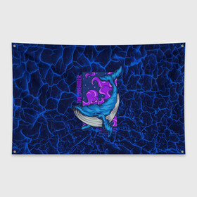 Флаг-баннер с принтом Кит мечтатель The dreamer в Петрозаводске, 100% полиэстер | размер 67 х 109 см, плотность ткани — 95 г/м2; по краям флага есть четыре люверса для крепления | the dreamer | вода | волны | кит | мечта | мечтатель | море | океан | подводный мир | рыба