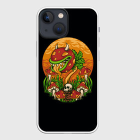 Чехол для iPhone 13 mini с принтом Цветок грибы зомби в Петрозаводске,  |  | zombie | гриб | зомби | луна | поганка | психоделика | череп