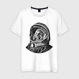 Мужская футболка хлопок с принтом Поехали Ю.Г. в Петрозаводске, 100% хлопок | прямой крой, круглый вырез горловины, длина до линии бедер, слегка спущенное плечо. | moon | арт | гагарин | день космонавтики | звезды | космонавт | космос | лого | луна | небо | планеты