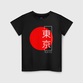 Детская футболка хлопок с принтом Tokyo иероглифами в Петрозаводске, 100% хлопок | круглый вырез горловины, полуприлегающий силуэт, длина до линии бедер | иероглифы | путешествие | токио | флаг японии | япония