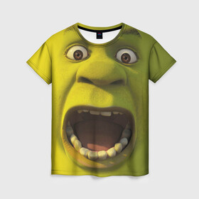 Женская футболка 3D с принтом Shrek Шрек в Петрозаводске, 100% полиэфир ( синтетическое хлопкоподобное полотно) | прямой крой, круглый вырез горловины, длина до линии бедер | 20 | 4к | boots | cat | donkey | fiona | green | in | me | meme | memes | once | shrek | somebody | told | в | зеленый | кот | лет | мем | мемы | мульт | мультфильм | огр | огры | осел | сапогах | фиона | шрек