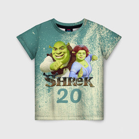 Детская футболка 3D с принтом Shrek в Петрозаводске, 100% гипоаллергенный полиэфир | прямой крой, круглый вырез горловины, длина до линии бедер, чуть спущенное плечо, ткань немного тянется | Тематика изображения на принте: dreamworks | shrek | арт | лого | мультфильм | постер | шрек