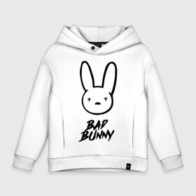 Детское худи Oversize хлопок с принтом Bad Bunny лого в Петрозаводске, френч-терри — 70% хлопок, 30% полиэстер. Мягкий теплый начес внутри —100% хлопок | боковые карманы, эластичные манжеты и нижняя кромка, капюшон на магнитной кнопке | Тематика изображения на принте: bad bunny | benito antonio martnez ocasio | hip hop | latin trap | logo | music | rap | rnb | singer | star | бенито антонио мартинес окасио | звезда | латинский трэп | логотип | музыка | певец | рнб | рэп | хип хоп