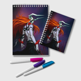 Блокнот с принтом Bleach Ichigo Kurosaki в Петрозаводске, 100% бумага | 48 листов, плотность листов — 60 г/м2, плотность картонной обложки — 250 г/м2. Листы скреплены удобной пружинной спиралью. Цвет линий — светло-серый
 | Тематика изображения на принте: anime | art | bleach | ichigo | kurosaki | lorde | manga | vasto | аниме | арт | блич | ичиго | куросаки