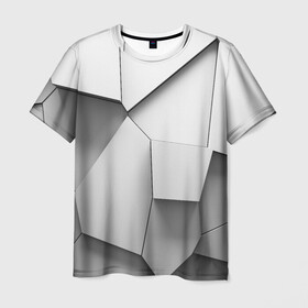 Мужская футболка 3D с принтом Слом плитки в Петрозаводске, 100% полиэфир | прямой крой, круглый вырез горловины, длина до линии бедер | Тематика изображения на принте: абстракция | геометрия | объем | плитка | слом