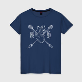 Женская футболка хлопок с принтом ВМЕСТЕ НАВСЕГДА в Петрозаводске, 100% хлопок | прямой крой, круглый вырез горловины, длина до линии бедер, слегка спущенное плечо | вместе навсегда | любовь | раненое сердце | сердце | стрелы