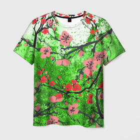 Мужская футболка 3D с принтом Сакура | Sakura (Z) в Петрозаводске, 100% полиэфир | прямой крой, круглый вырез горловины, длина до линии бедер | chery | flowers | japan | roses | sakura | вишнёвый цвет | вишня | растения | розы | ромашка | сакура | тюльпаны | хана | ханами | цветы | цветы сакуры | япония