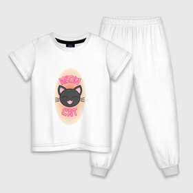 Детская пижама хлопок с принтом Котик в Петрозаводске, 100% хлопок |  брюки и футболка прямого кроя, без карманов, на брюках мягкая резинка на поясе и по низу штанин
 | кот | котик | мяу | принт | принт с кошкой | розовый | цвет