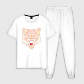 Мужская пижама хлопок с принтом Морда медведя в Петрозаводске, 100% хлопок | брюки и футболка прямого кроя, без карманов, на брюках мягкая резинка на поясе и по низу штанин
 | bear | голова | голова медведя | зверь | медведь | мишка