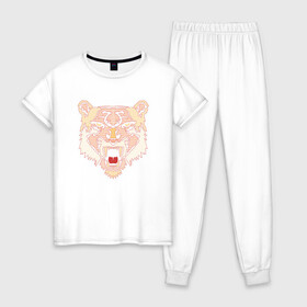 Женская пижама хлопок с принтом Морда медведя в Петрозаводске, 100% хлопок | брюки и футболка прямого кроя, без карманов, на брюках мягкая резинка на поясе и по низу штанин | bear | голова | голова медведя | зверь | медведь | мишка