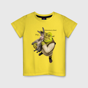 Детская футболка хлопок с принтом Shrek-Donkey в Петрозаводске, 100% хлопок | круглый вырез горловины, полуприлегающий силуэт, длина до линии бедер | dreamworks | shrek | арт | лого | мультфильм | постер | шрек