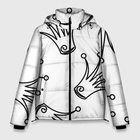 Мужская зимняя куртка 3D с принтом короны в Петрозаводске, верх — 100% полиэстер; подкладка — 100% полиэстер; утеплитель — 100% полиэстер | длина ниже бедра, свободный силуэт Оверсайз. Есть воротник-стойка, отстегивающийся капюшон и ветрозащитная планка. 

Боковые карманы с листочкой на кнопках и внутренний карман на молнии. | дудл | завитки | корона | линия | минимализм | царевна | царь
