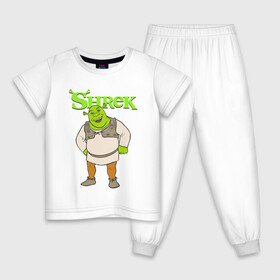 Детская пижама хлопок с принтом Shrek | Шрек (Z) в Петрозаводске, 100% хлопок |  брюки и футболка прямого кроя, без карманов, на брюках мягкая резинка на поясе и по низу штанин
 | dreamworks | shrek | зелёный огр | мульт | мультфильм | приключения