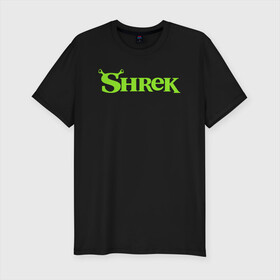 Мужская футболка хлопок Slim с принтом Shrek | Logo (Z) в Петрозаводске, 92% хлопок, 8% лайкра | приталенный силуэт, круглый вырез ворота, длина до линии бедра, короткий рукав | dreamworks | logo | shrek | зелёный огр | мульт | мультфильм | приключения