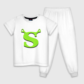 Детская пижама хлопок с принтом Shrek Logo (+спина) (Z) в Петрозаводске, 100% хлопок |  брюки и футболка прямого кроя, без карманов, на брюках мягкая резинка на поясе и по низу штанин
 | Тематика изображения на принте: dreamworks | shrek | зелёный огр | мульт | мультфильм | приключения