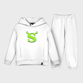 Детский костюм хлопок Oversize с принтом Shrek Logo (+спина) (Z) в Петрозаводске,  |  | dreamworks | shrek | зелёный огр | мульт | мультфильм | приключения