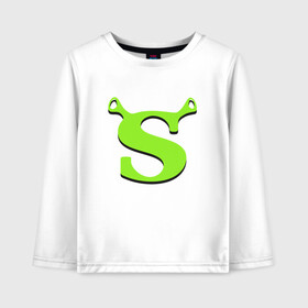 Детский лонгслив хлопок с принтом Shrek Logo (+спина) (Z) в Петрозаводске, 100% хлопок | круглый вырез горловины, полуприлегающий силуэт, длина до линии бедер | Тематика изображения на принте: dreamworks | shrek | зелёный огр | мульт | мультфильм | приключения