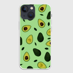 Чехол для iPhone 13 mini с принтом Авокадо в Петрозаводске,  |  | avocado | food | fruit | pattern | vegan | vegetarian | авокадо | веган | вегетарианство | еда | зарядка | зелёная | паттерн | правильное питание | фрукт | фрукты