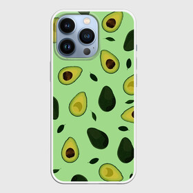 Чехол для iPhone 13 Pro с принтом Авокадо в Петрозаводске,  |  | avocado | food | fruit | pattern | vegan | vegetarian | авокадо | веган | вегетарианство | еда | зарядка | зелёная | паттерн | правильное питание | фрукт | фрукты