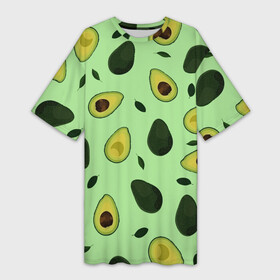 Платье-футболка 3D с принтом Авокадо в Петрозаводске,  |  | avocado | food | fruit | pattern | vegan | vegetarian | авокадо | веган | вегетарианство | еда | зарядка | зелёная | паттерн | правильное питание | фрукт | фрукты