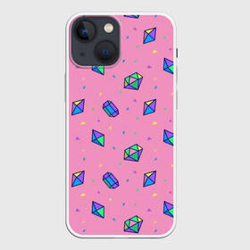 Чехол для iPhone 13 mini с принтом Кристаллы в Петрозаводске,  |  | девушкам | женщинам | изумруды | камни | конфетти | кристалл | праздник | розовая