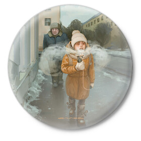 Значок с принтом Паровоз3D в Петрозаводске,  металл | круглая форма, металлическая застежка в виде булавки | Тематика изображения на принте: вэйп | девочка | дед | дом | екатеринбург | екб | зима | небо | пар | улица