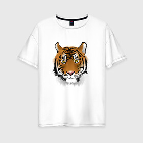 Женская футболка хлопок Oversize с принтом Тигр в Петрозаводске, 100% хлопок | свободный крой, круглый ворот, спущенный рукав, длина до линии бедер
 | animal | cheetah | forest animal | hunter | tiger | wild animal | гепард | дикое животное | животное | лесное животное | охотник | тигр