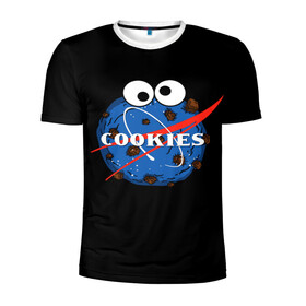 Мужская футболка 3D спортивная с принтом Cookies в Петрозаводске, 100% полиэстер с улучшенными характеристиками | приталенный силуэт, круглая горловина, широкие плечи, сужается к линии бедра | cookies | nasa | астронавт | астрономия | глазки | земля | космос | наса | печенье | печеньки | планета | смайл | спутник