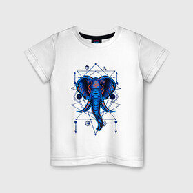 Детская футболка хлопок с принтом Магические знаки Слон в Петрозаводске, 100% хлопок | круглый вырез горловины, полуприлегающий силуэт, длина до линии бедер | голова | индия | магия | неон | орнамент | роспись | слон | стрелы | эзотерика | этнос