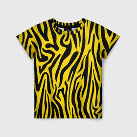 Детская футболка 3D с принтом Тигровые полоски в Петрозаводске, 100% гипоаллергенный полиэфир | прямой крой, круглый вырез горловины, длина до линии бедер, чуть спущенное плечо, ткань немного тянется | абстракция | зоопринт | орнамент | полоски | полосы | пчелиный | тигровый