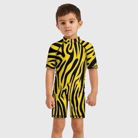 Детский купальный костюм 3D с принтом Тигровые полоски в Петрозаводске, Полиэстер 85%, Спандекс 15% | застежка на молнии на спине | абстракция | зоопринт | орнамент | полоски | полосы | пчелиный | тигровый