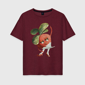 Женская футболка хлопок Oversize с принтом Редиска в Петрозаводске, 100% хлопок | свободный крой, круглый ворот, спущенный рукав, длина до линии бедер
 | арт | иллюстрация | красный | овощи | принт | растения | танец