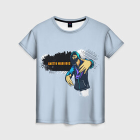 Женская футболка 3D с принтом Опасный гетто в Петрозаводске, 100% полиэфир ( синтетическое хлопкоподобное полотно) | прямой крой, круглый вырез горловины, длина до линии бедер | бандит | гетто | надпись | опасность | парень | решетка. сетка | рэпер