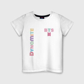 Детская футболка хлопок с принтом Dynamite BTS БТС логотип в Петрозаводске, 100% хлопок | круглый вырез горловины, полуприлегающий силуэт, длина до линии бедер | bangtan | bts | dynamite | бангтан | белая | бтс | логотип | черная