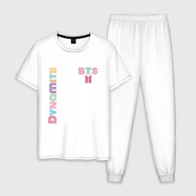 Мужская пижама хлопок с принтом Dynamite BTS БТС логотип в Петрозаводске, 100% хлопок | брюки и футболка прямого кроя, без карманов, на брюках мягкая резинка на поясе и по низу штанин
 | bangtan | bts | dynamite | бангтан | белая | бтс | логотип | черная