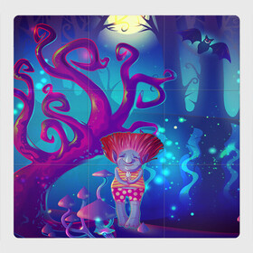 Магнитный плакат 3Х3 с принтом Волшебство троллей в Петрозаводске, Полимерный материал с магнитным слоем | 9 деталей размером 9*9 см | волшебство | грибы | искры | лес | магия | мистика | свет | свечение | сказка | тролль