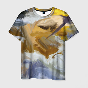 Мужская футболка 3D с принтом FET в Петрозаводске, 100% полиэфир | прямой крой, круглый вырез горловины, длина до линии бедер | Тематика изображения на принте: abstract | feathers | абстракция | желтое | мазки | перья