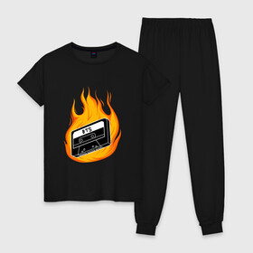 Женская пижама хлопок с принтом BTS FIRE БТС ОГОНЬ в Петрозаводске, 100% хлопок | брюки и футболка прямого кроя, без карманов, на брюках мягкая резинка на поясе и по низу штанин | army | bangtan boys | bt21 | bts | bts stickers | chimmy | cooky | k pop | koya | mang | monster | rap monster | rapmon | rj | rm | shooky | tata | van | бтс | ви | джей хоуп | джонгук | кейпоп | реп монстр | стикеры bts | сюга | чимин | чин