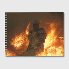 Альбом для рисования с принтом MORTAL SHELL WARRIOR в Петрозаводске, 100% бумага
 | матовая бумага, плотность 200 мг. | mortal | mortalshell | shell | меч | мортал | морталшэл | огонь | рыцарь