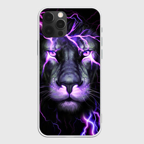 Чехол для iPhone 12 Pro Max с принтом НЕОНОВЫЙ ЛЕВ  NEON LION в Петрозаводске, Силикон |  | lion | neon | голова | гроза | дикая кошка | животные | кот | кошка | лев | молния | неон | тигр | хищник