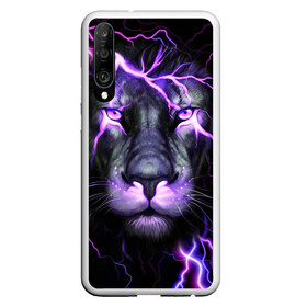 Чехол для Honor P30 с принтом НЕОНОВЫЙ ЛЕВ  NEON LION в Петрозаводске, Силикон | Область печати: задняя сторона чехла, без боковых панелей | lion | neon | голова | гроза | дикая кошка | животные | кот | кошка | лев | молния | неон | тигр | хищник