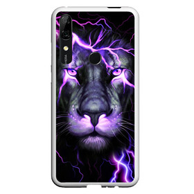 Чехол для Honor P Smart Z с принтом НЕОНОВЫЙ ЛЕВ  NEON LION в Петрозаводске, Силикон | Область печати: задняя сторона чехла, без боковых панелей | lion | neon | голова | гроза | дикая кошка | животные | кот | кошка | лев | молния | неон | тигр | хищник